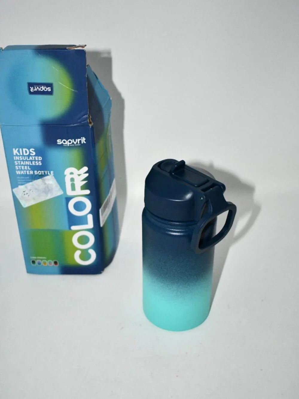 SAPVRIT 12 oz Kids Stainless Steel Insulated Water Bottle w/ Straw Blue/ Green,_2